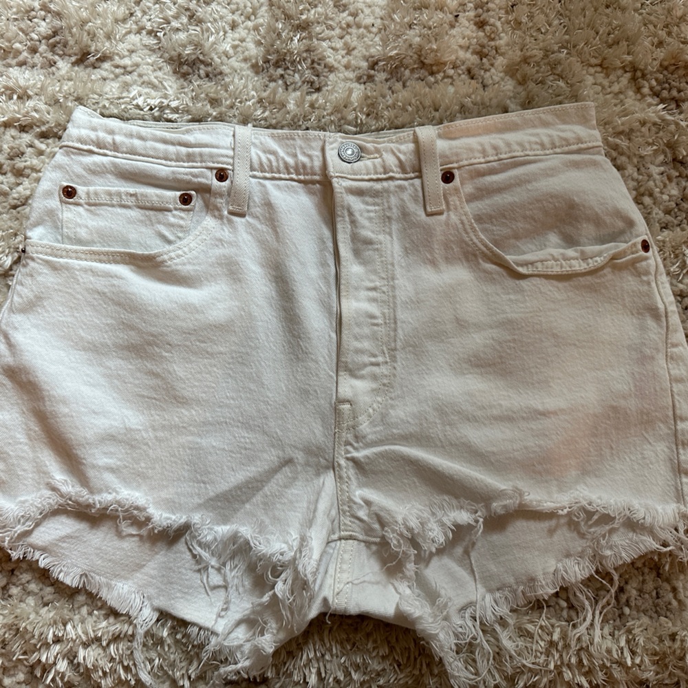 Levi's 501 White Jean Shorts Frayed Hem Casual